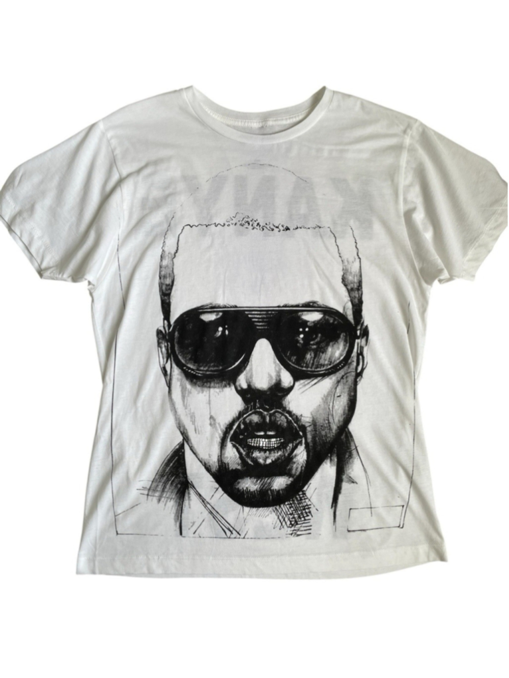 White Graphic Short Sleeve Tee with Sunglasses Portrait